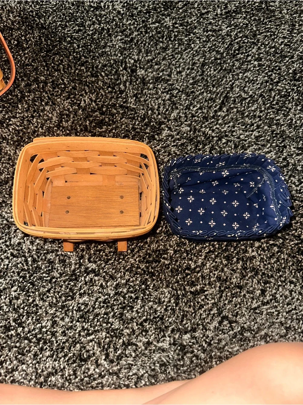 Longaberger Small Woven Basket with Navy Floral Liner
